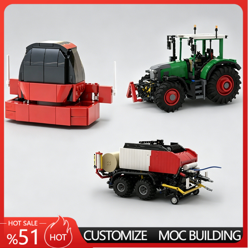 Agriculture Farming Education - 新しいグリーンファームトラクターと赤いベーラートレーラーMOCモデル農業車両DIY組み立て教育玩具誕生日フェスティバルギフト